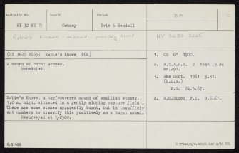 Robie's Knowe, HY32NE 21, Ordnance Survey index card, Recto