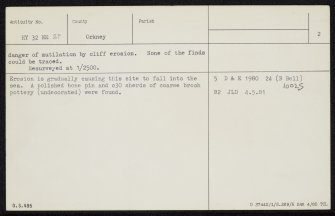 Broch Of Burgar, HY32NE 27, Ordnance Survey index card, page number 2, Verso