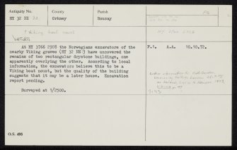 Rousay, Westness, HY32NE 32, Ordnance Survey index card, Recto