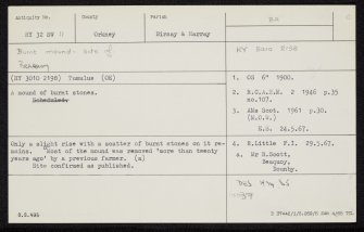Beaquoy, HY32SW 11, Ordnance Survey index card, Recto