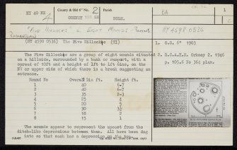 The Five Hillocks, Rashieburn, HY40NE 4, Ordnance Survey index card, page number 1, Recto