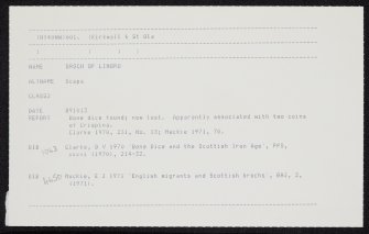 Broch Of Lingro, HY40NW 1, Ordnance Survey index card, Recto