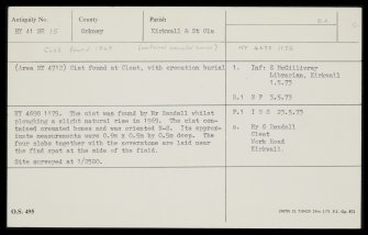 Cleat, HY41SE 15, Ordnance Survey index card, Recto