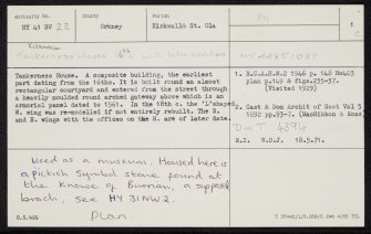 Kirkwall, Broad Street, Tankerness House Museum, HY41SW 22, Ordnance Survey index card, page number 1, Recto