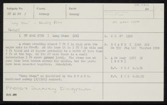 Rousay, Frotoft, Long Stone, HY42NW 7, Ordnance Survey index card, Recto