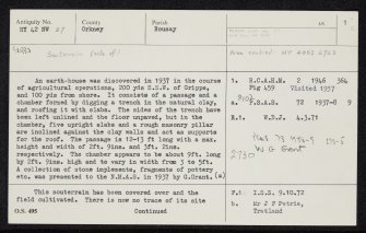 Rousay, 'Gripps', HY42NW 27, Ordnance Survey index card, page number 1, Recto
