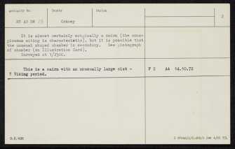 Gairsay, HY42SW 13, Ordnance Survey index card, page number 2, Verso