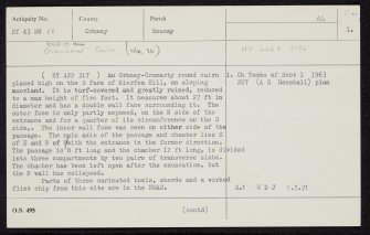 Rousay, Kierfea Hill, HY43SW 18, Ordnance Survey index card, page number 1, Recto