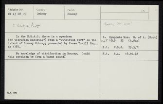 Rousay, HY43SW 22, Ordnance Survey index card, Recto