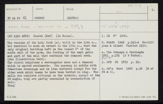 Westray, Pierowall, Lady Kirk, HY44NW 2, Ordnance Survey index card, page number 1, Recto