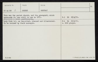 Westray, Pierowall, Lady Kirk, HY44NW 2, Ordnance Survey index card, page number 2, Recto