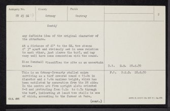 Westray, Vere Point, HY45SE 19, Ordnance Survey index card, page number 2, Verso