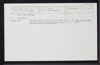 Papa Westray, Cott, HY45SE 25, Ordnance Survey index card, Recto