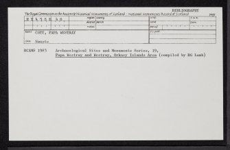 Papa Westray, Cott, HY45SE 40, Ordnance Survey index card, Recto