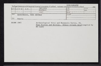 Papa Westray, Backiskaill, HY45SE 49, Ordnance Survey index card, Recto