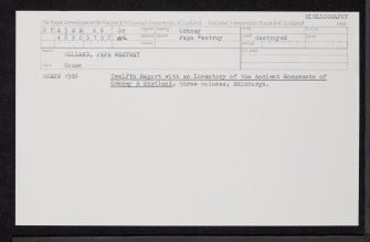 Papa Westray, Holland House, HY45SE 66, Ordnance Survey index card, Recto
