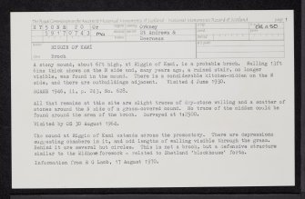 Riggin Of Kami, HY50NE 20, Ordnance Survey index card, page number 1, Recto