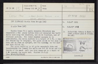 Castle Howe, HY50SW 13, Ordnance Survey index card, page number 1, Recto