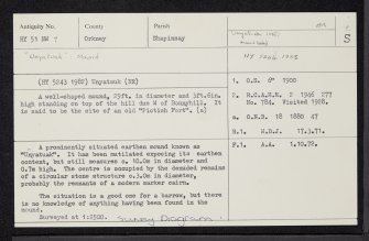 Shapinsay, "Unyatuak", HY51NW 7, Ordnance Survey index card, Recto