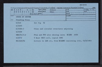 Eday, Stone Of Setter, HY53NE 6, Ordnance Survey index card, Recto