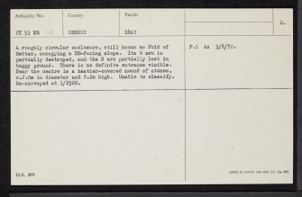 Eday, Fold Of Setter, HY53NE 14, Ordnance Survey index card, page number 2, Verso