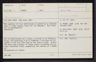 Eday, Carrick House, HY53NE 16, Ordnance Survey index card, page number 1, Recto