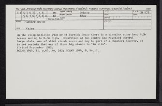 Eday, Carrick House, HY53NE 16, Ordnance Survey index card, Recto