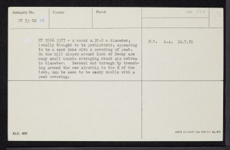 Eday, Sands Of Doomy, HY53SE 18, Ordnance Survey index card, Recto