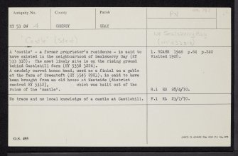 Eday, 'The Castle', West Side, HY53SW 4, Ordnance Survey index card, Recto
