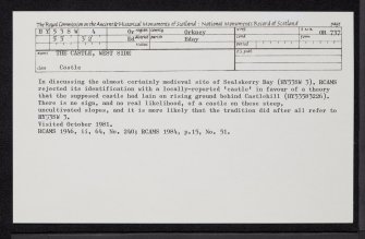 Eday, 'The Castle', West Side, HY53SW 4, Ordnance Survey index card, Recto