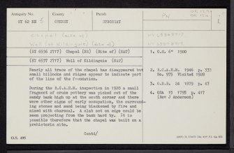 Stronsay, 'Chapel Of Kildinguie', HY62NE 5, Ordnance Survey index card, page number 1, Recto