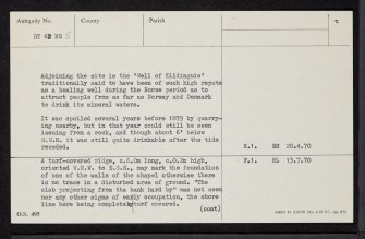 Stronsay, 'Chapel Of Kildinguie', HY62NE 5, Ordnance Survey index card, page number 2, Verso