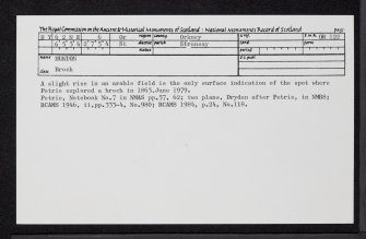 Stronsay, Hunton, HY62NE 6, Ordnance Survey index card, Recto