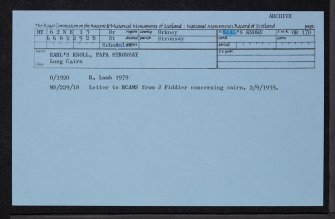Papa Stronsay, Earl's Knoll, HY62NE 13, Ordnance Survey index card, Recto
