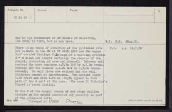 Papa Stronsay, St Nicholas' Chapel, HY62NE 14, Ordnance Survey index card, page number 2, Recto