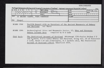Papa Stronsay, St Brides Chapel, HY62NE 15, Ordnance Survey index card, Recto