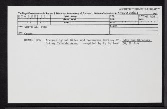 Stronsay, Whitehall Pier, Crane, HY62NE 21, Ordnance Survey index card, Recto