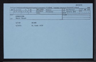 Stronsay, Kirbister, HY62SE 3, Ordnance Survey index card, Recto