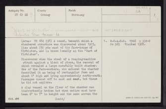 Stronsay, Wart Of Kirbister, HY62SE 8, Ordnance Survey index card, page number 1, Recto