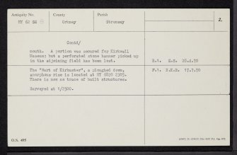 Stronsay, Wart Of Kirbister, HY62SE 8, Ordnance Survey index card, page number 2, Verso