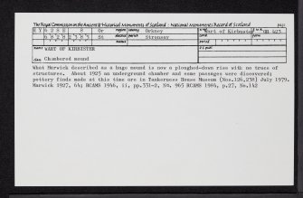 Stronsay, Wart Of Kirbister, HY62SE 8, Ordnance Survey index card, Recto