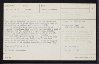 Sanday, 'Broch Of Lambaness', HY63NW 18, Ordnance Survey index card, page number 1, Recto