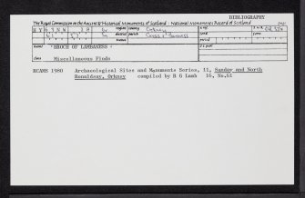 Sanday, 'Broch Of Lambaness', HY63NW 18, Ordnance Survey index card, Recto