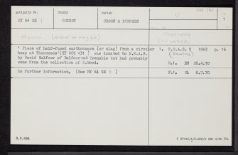 Sanday, Thor Ness, HY64SE 1, Ordnance Survey index card, page number 1, Recto