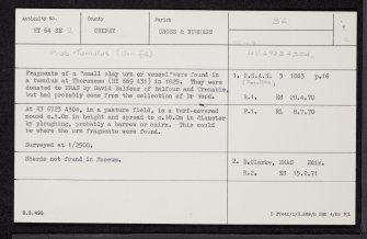 Sanday, Thorsness, HY64SE 2, Ordnance Survey index card, page number 1, Recto