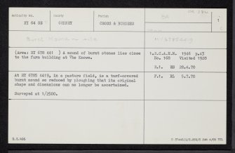 Sanday, Knowe, HY64SE 11, Ordnance Survey index card, page number 1, Recto