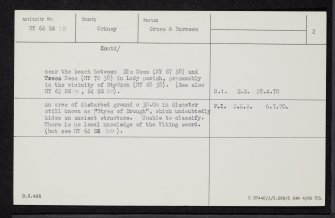 Sanday, Styes Of Brough, HY64SE 18, Ordnance Survey index card, page number 2, Recto