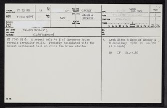 North Ronaldsay, Quoybanks, HY75NE 11, Ordnance Survey index card, page number 1, Recto