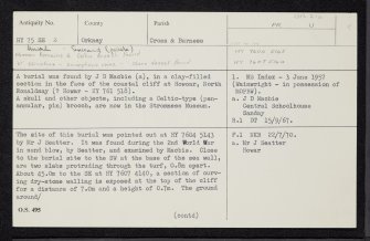 North Ronaldsay, Howar, HY75SE 2, Ordnance Survey index card, Recto