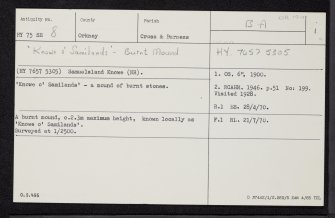 North Ronaldsay, Knowe O' Samilands, HY75SE 8, Ordnance Survey index card, page number 1, Recto